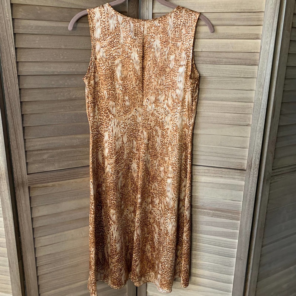 Anthropologie Beth Bowley Dress 100% Silk Lace & Beaded Detail Brown Cream Sz 2 - Picture 5 of 8